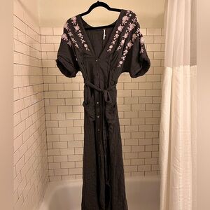 Free People Lilac flower cotton long grey dress Small